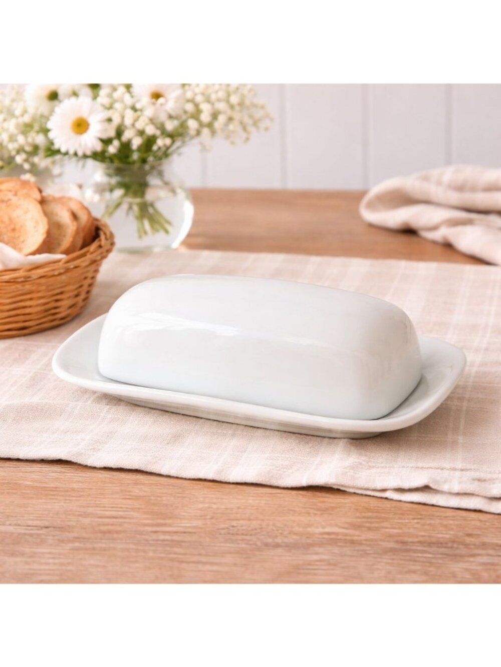 Minimalist White Covered Butter Dish Lid Essential Home Farmhouse Kitchen Keeper